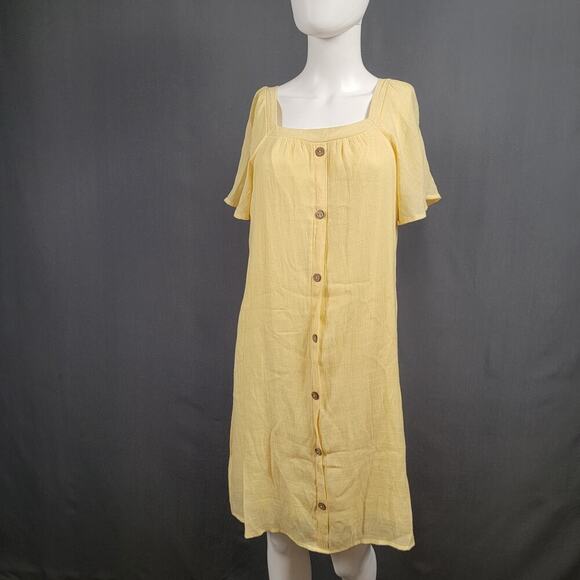 Naïf Yellow Button Front Dress M Flutter Sleeve Cottagecore - Picture 1 of 7